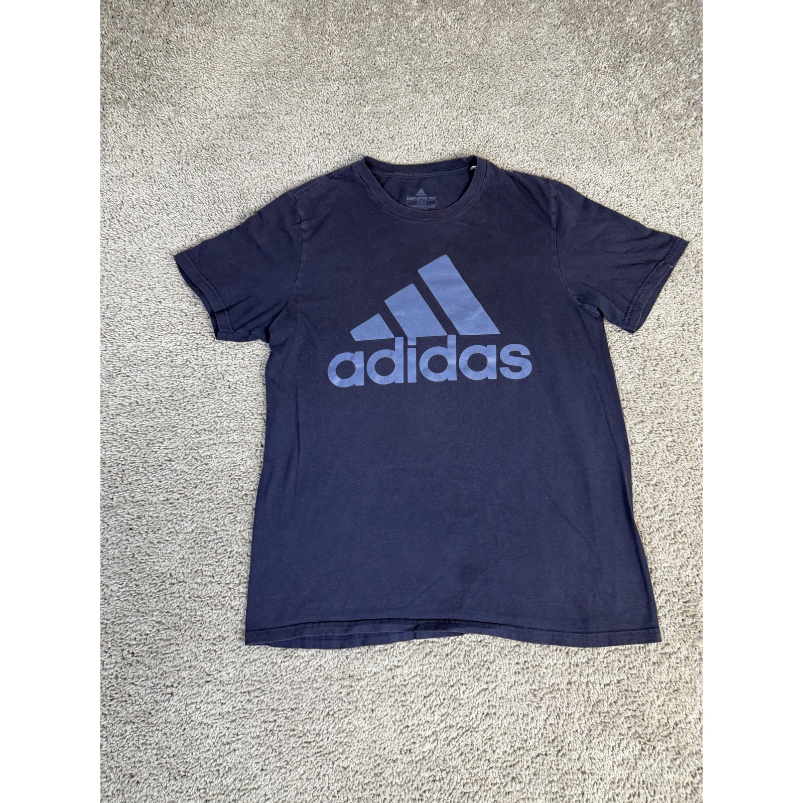 Adidas Shirt Mens M Blue Logo Graphic Crew Neck Cotton Tagless Jersey Athletic